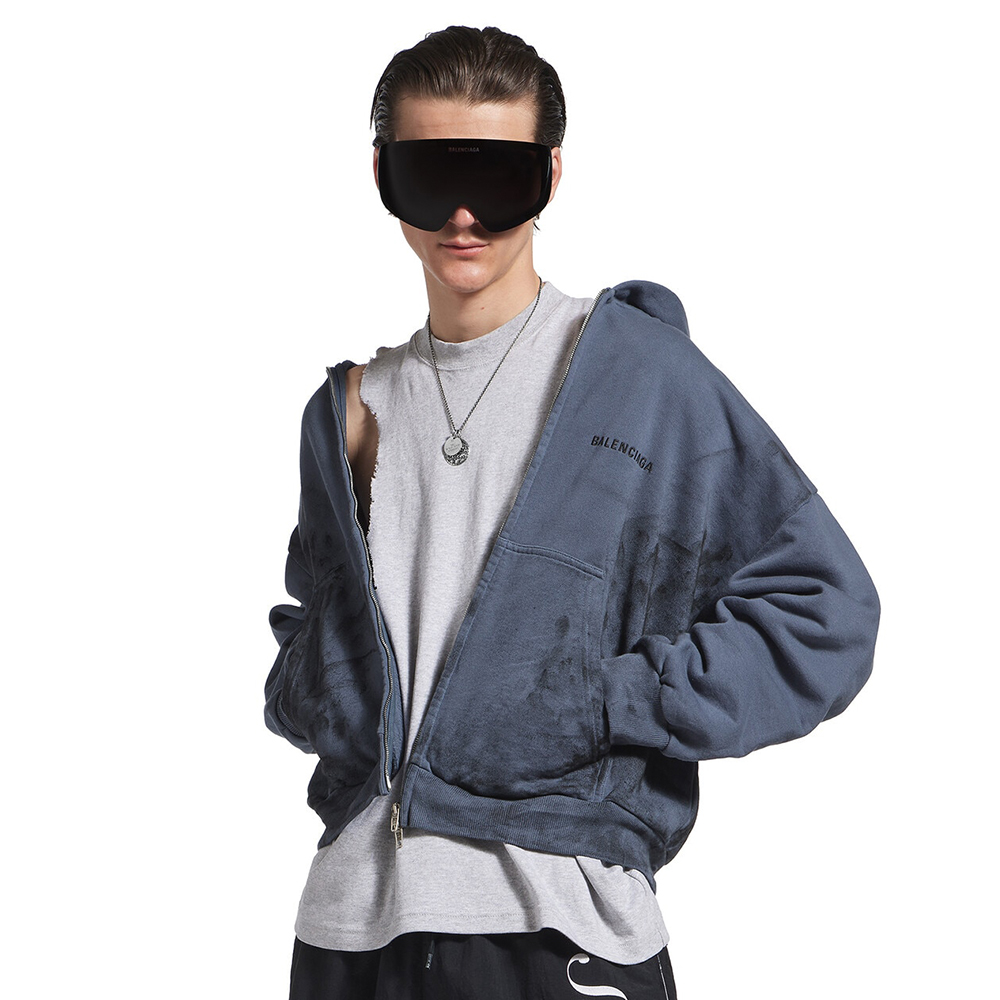 NIGO Balenciaga 25FW Men s Balenciaga Back Zipup Hoodie Regular Fit in Faded Dark Blue black Hoodie Shorts Set #nigo332366