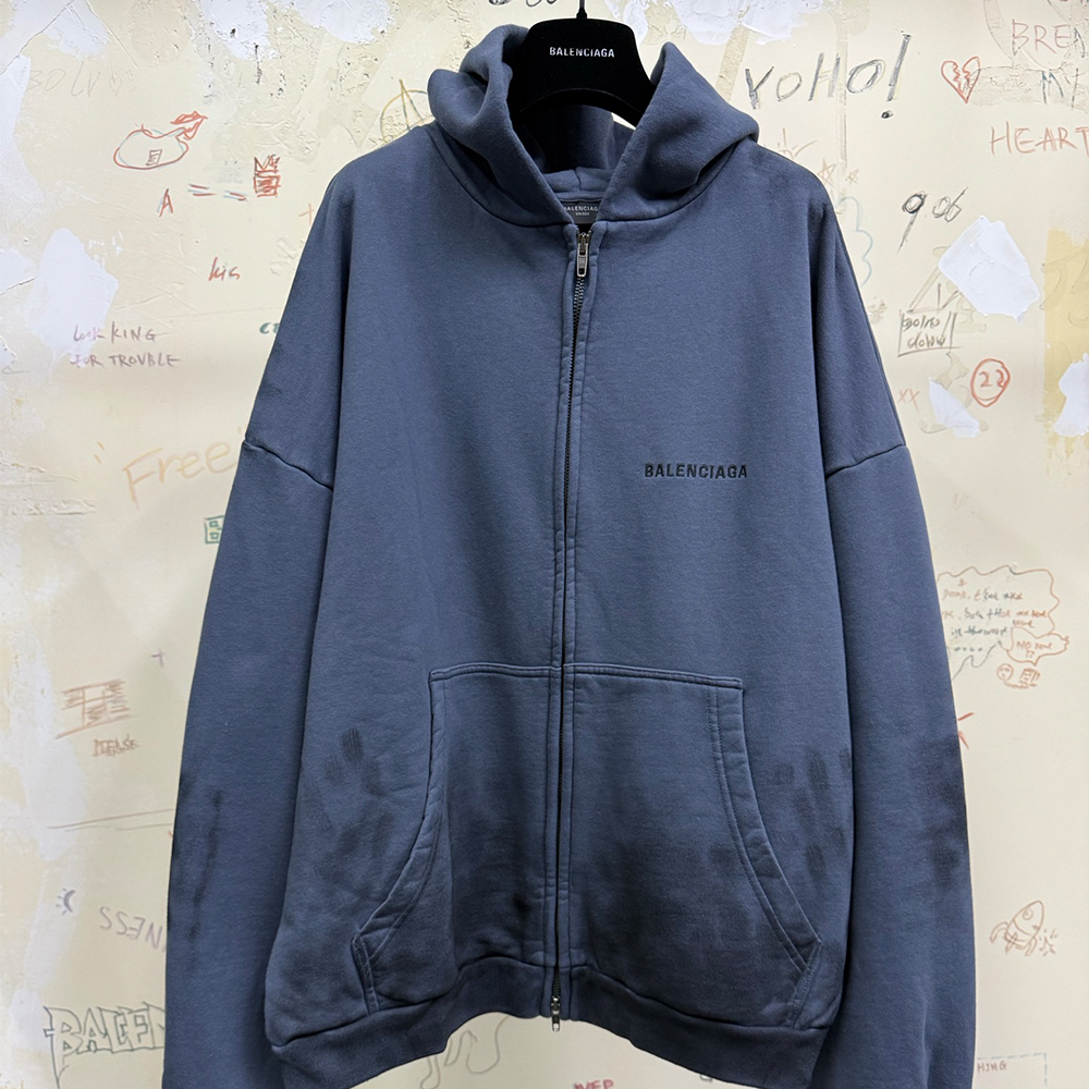 NIGO Balenciaga 25FW Men s Balenciaga Back Zipup Hoodie Regular Fit in Faded Dark Blue black Hoodie Shorts Set #nigo332366