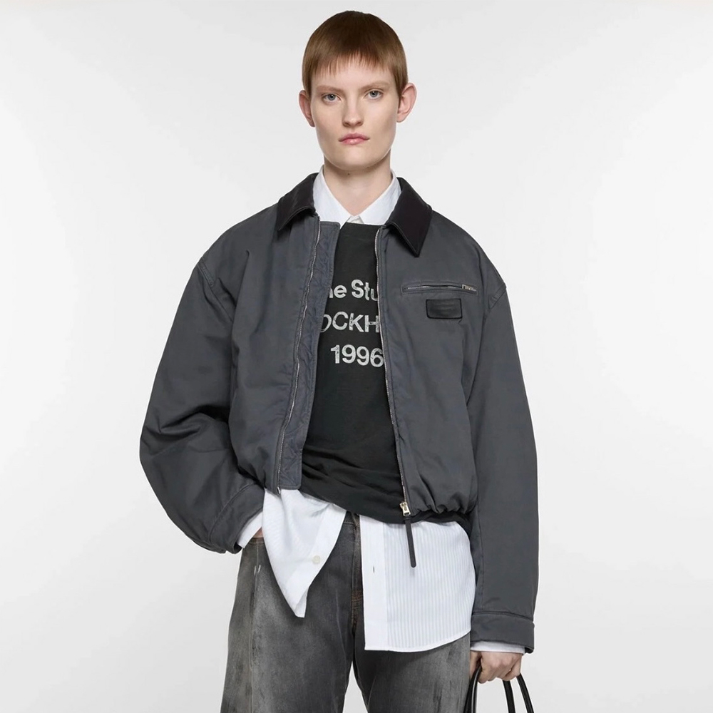 NIGO Acne Studios SS25 Men's and Women's Barn Logo Patch Fitted Zip Off Shoulder Long Sleeve Bomber Jacket #nigo332324