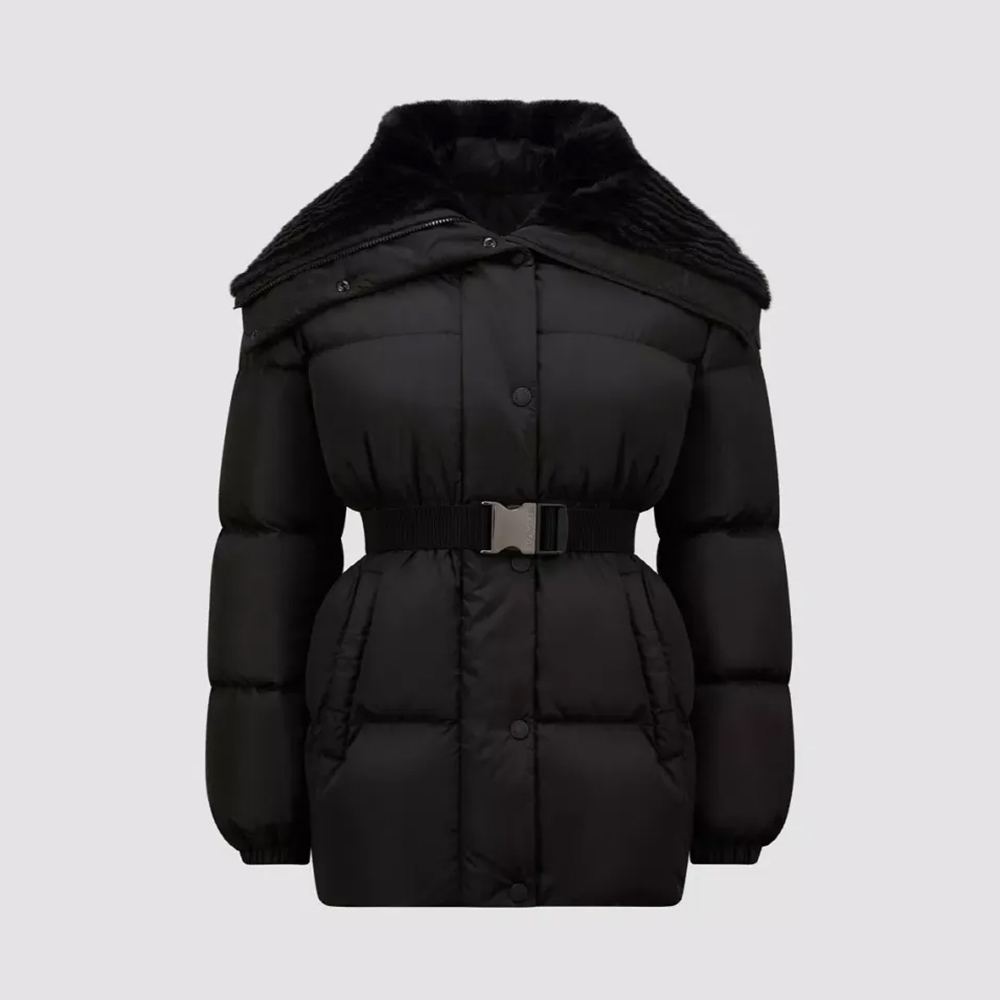 NIGO Moncler Women's Fall/Wimter Black Large Lapel Goose Down Jacket With Belt Nylon Short Style Light Jacket #nigo332539