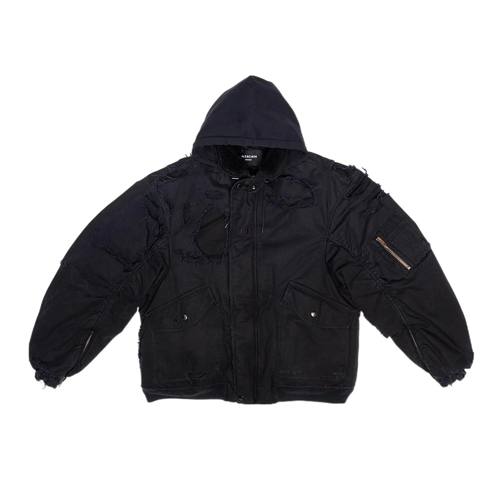 NIGO Balenciaga Men's Big Destruction Distressed Flight Suit Hooded Lamb collar zippered jacket #nigo332593