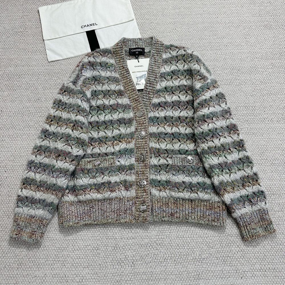 NIGO Chanel 25FW Multiple Color Block Cardigans Retro V-Neck Loose Contrast Striped Knitted Jacket #nigo332368