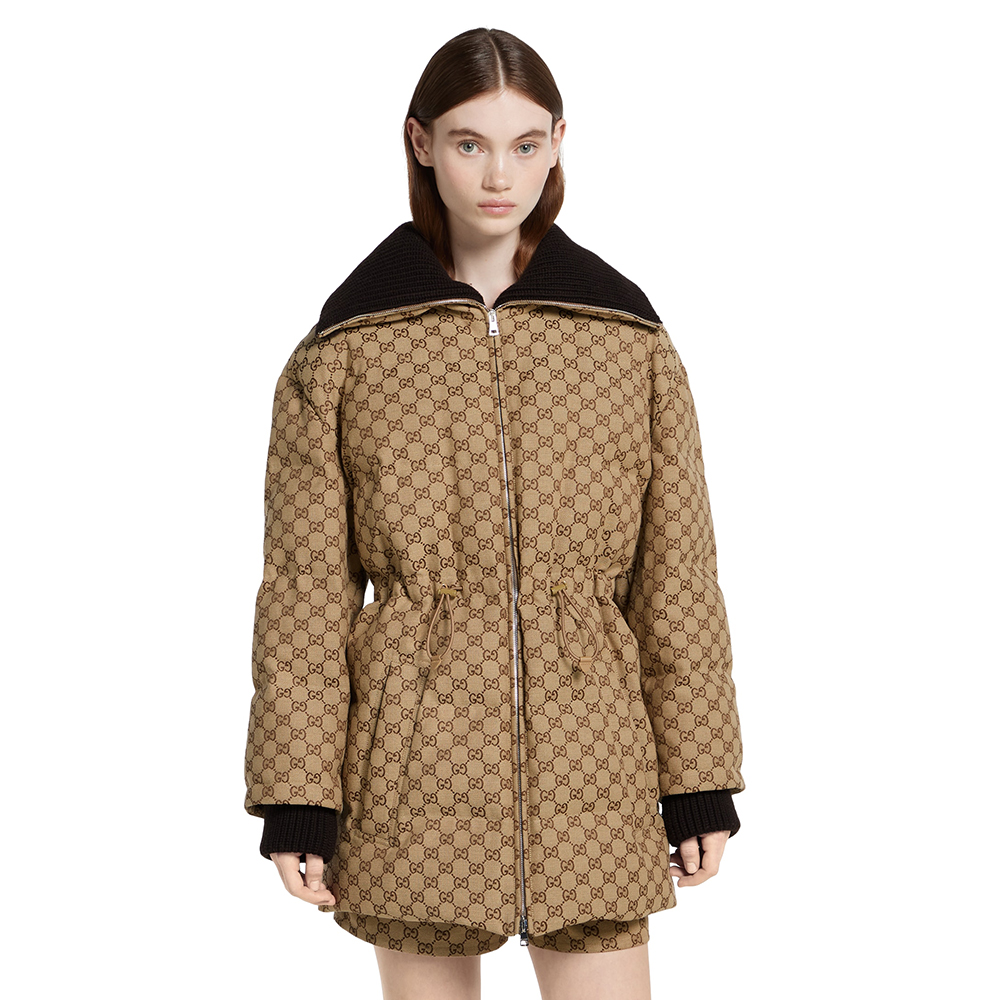 NIGO Gucci Women's Classic Jacquard Khaki Down Jacket With Duck Down Filling Camel Dark Brown GG Canvas Jacket #nigo332469