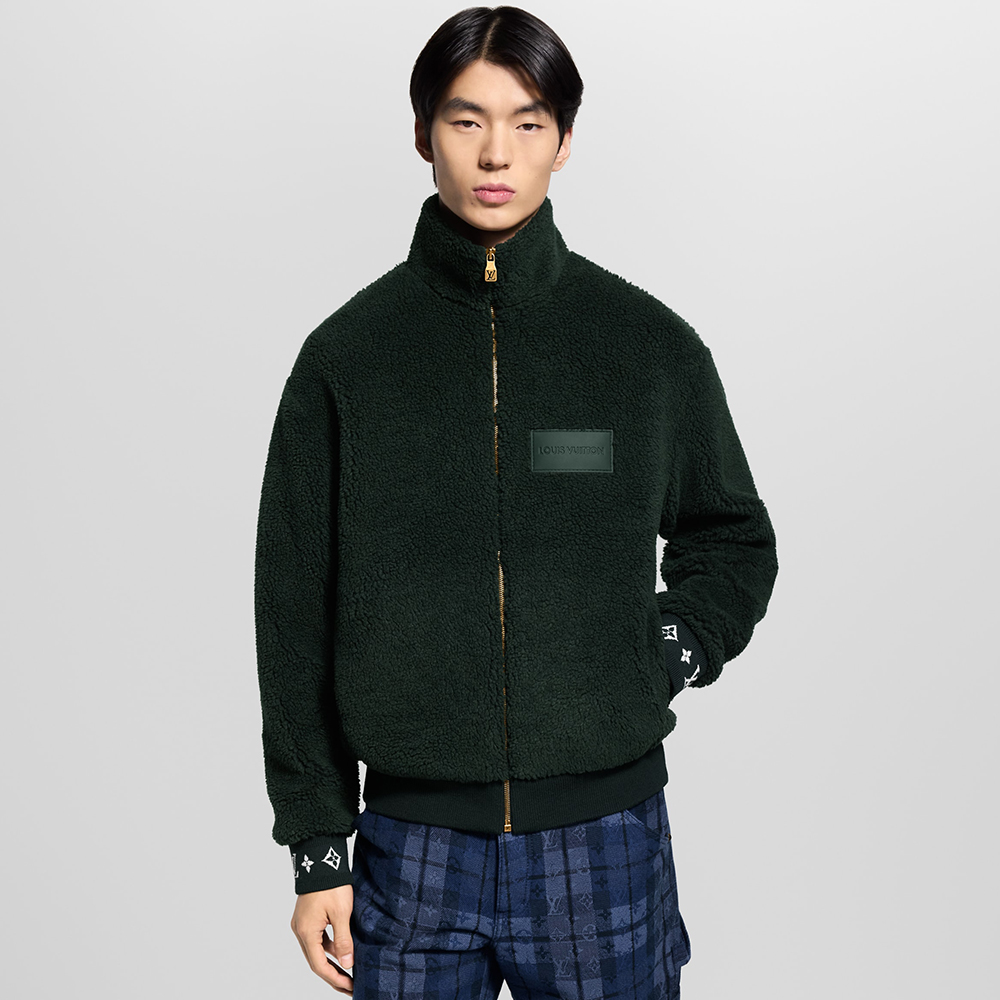 NIGO Louis Vuitton Women's and Men's Dark Green Suede Leather Label Teddy Velvet Suede Belted Jacket With Leather Patches #nigo332529