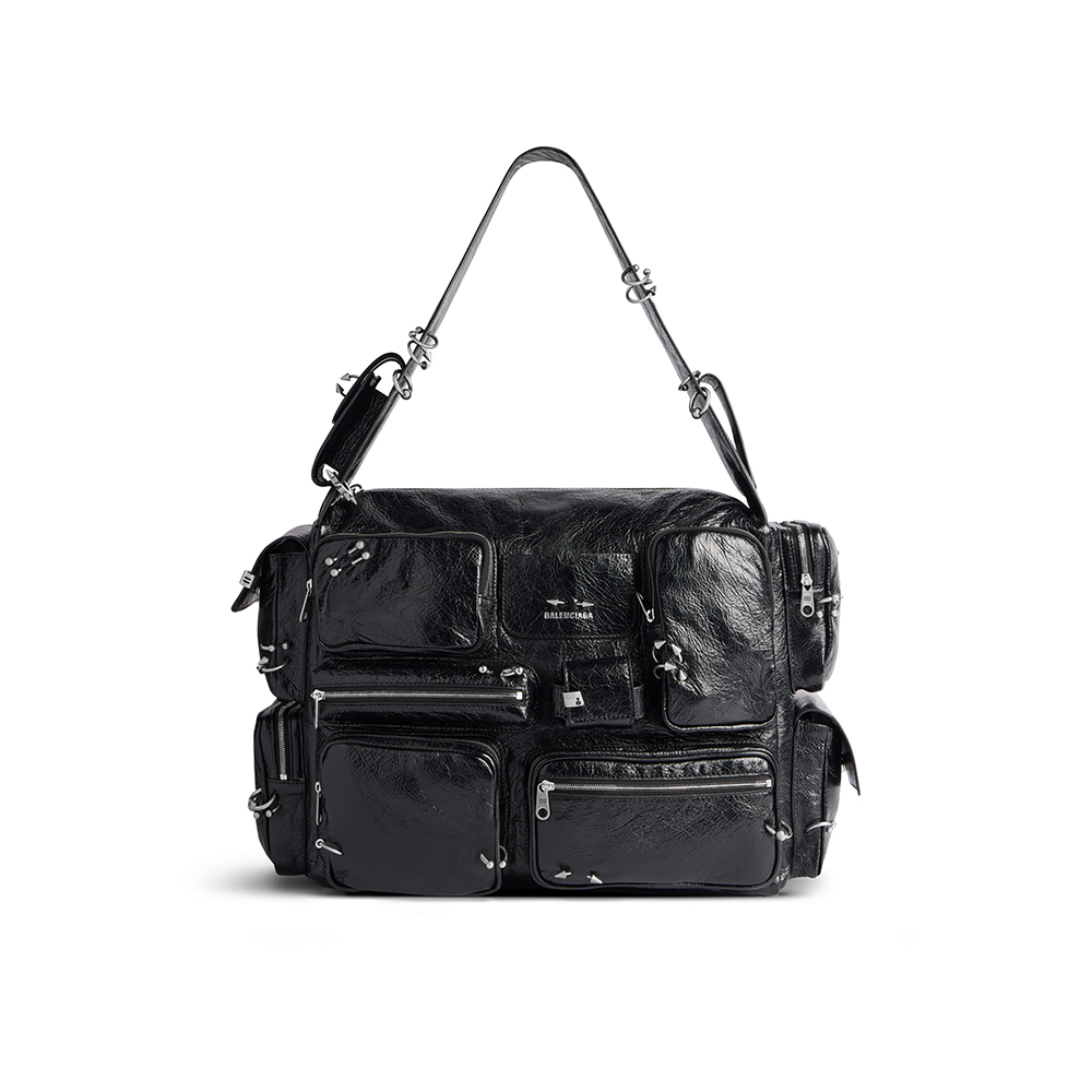 NIGO Balenciaga SUPERBUSY Perforated Large Shoulder Bag Sheepskin Vintage Work Pocket Punk Rivets Multiple Pockets #nigo332598