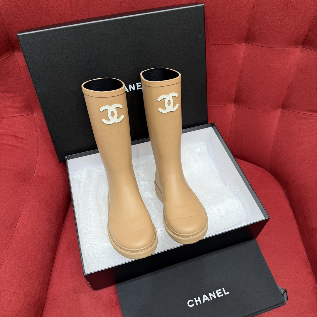 NIGO Chanel 25S Fashion Overalls Tall Boots Women's Beige Anti-Slip Rain Boots #nigo332426