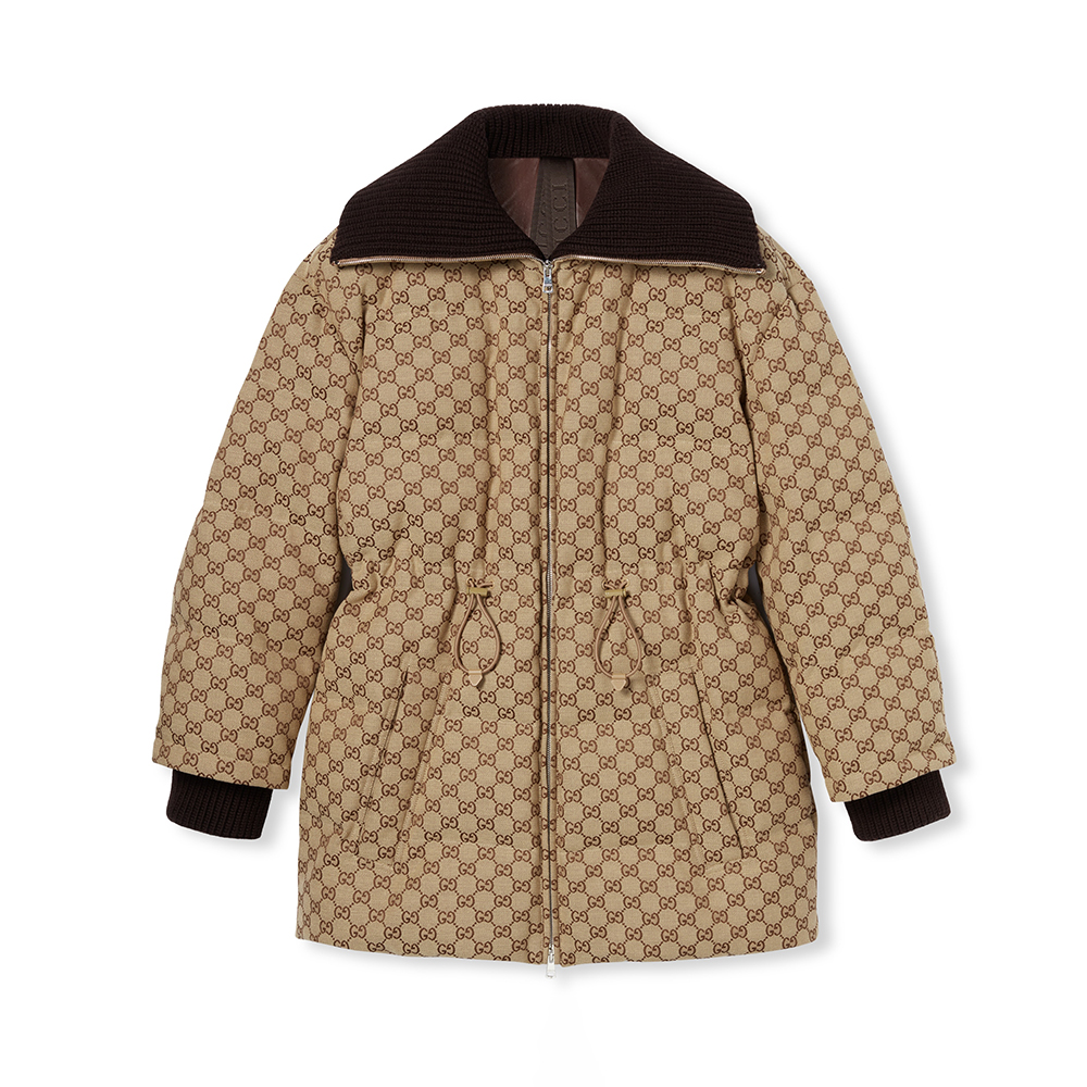 NIGO Gucci Women's Classic Jacquard Khaki Down Jacket With Duck Down Filling Camel Dark Brown GG Canvas Jacket #nigo332469