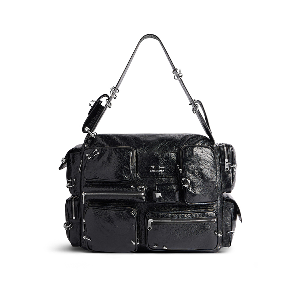 NIGO Balenciaga SUPERBUSY Perforated Large Shoulder Bag Sheepskin Vintage Work Pocket Punk Rivets Multiple Pockets #nigo332598