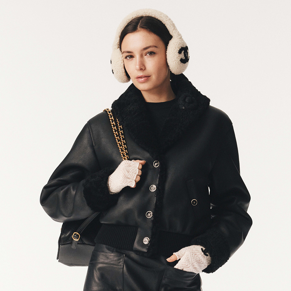 NIGO Chanel 25FW Tunic Jacket Reversible Shearling Black Merino Wool Women's Warm Retro Leather Jacket #nigo332447