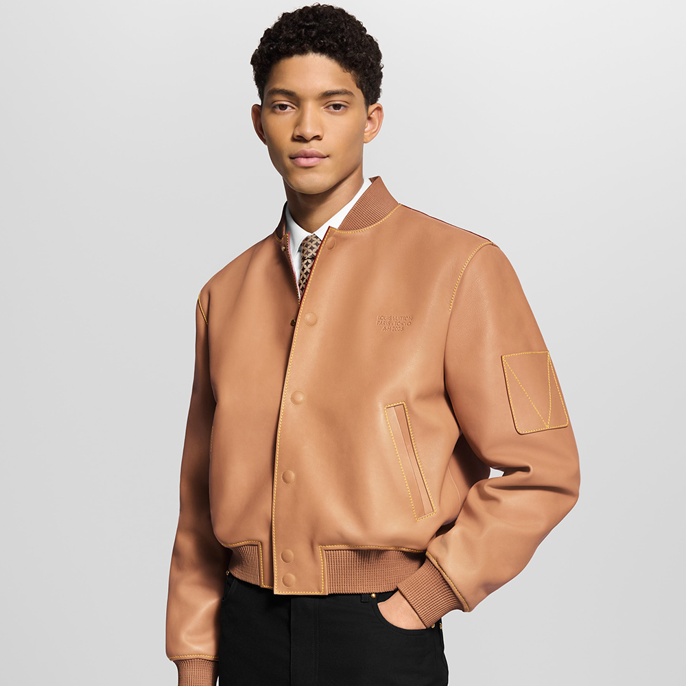 NIGO Louis Vuitton Natural Leather Baseball Jacket Stand Collar Loose Casual Long Sleeve Jacket #nigo332626