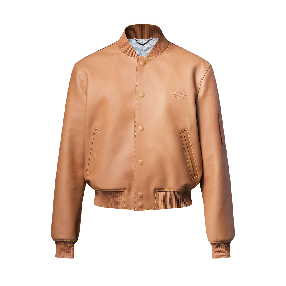 NIGO Louis Vuitton Natural Leather Baseball Jacket Stand Collar Loose Casual Long Sleeve Jacket #nigo332626