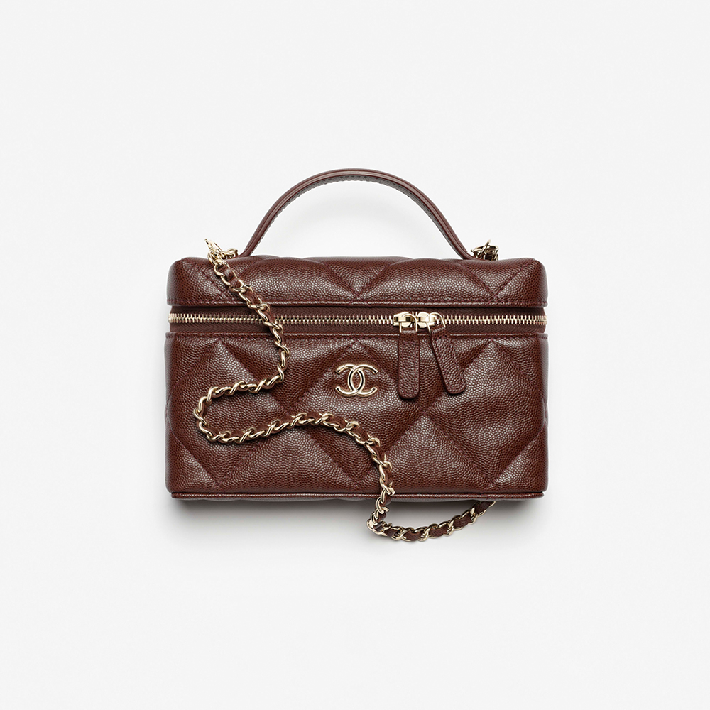 NIGO Chanel Chain Dressing Table Grained Shiny Calfskin with Gold Metal Dark Brown Fashion #nigo332778