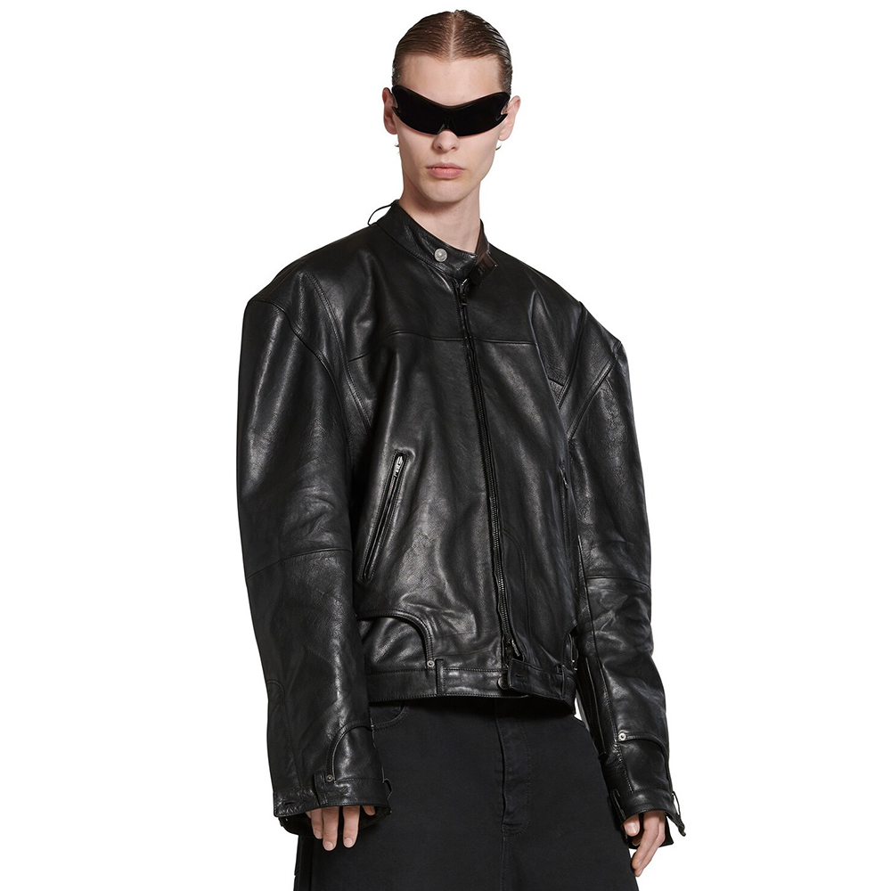 NIGO Balenciaga 25FW Cowhide Jacket Bew Double Zipper Ribbed Cuffs Leather Jacket Loose Version #nigo332836