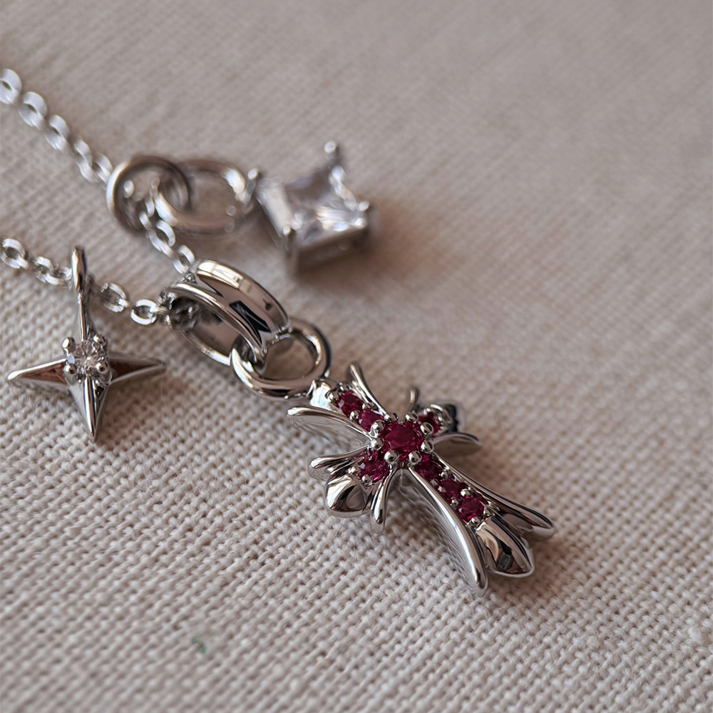 NIGO Chrome Hearts Silver Pink Diamond Pendant Necklace Silver Jewelry Accessories #nigo332873