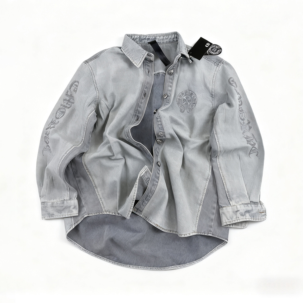 NIGO Chrome Hearts Logo Pattern Lapel Single Breasted Long Sleeve Denim Jacket #nigo332839