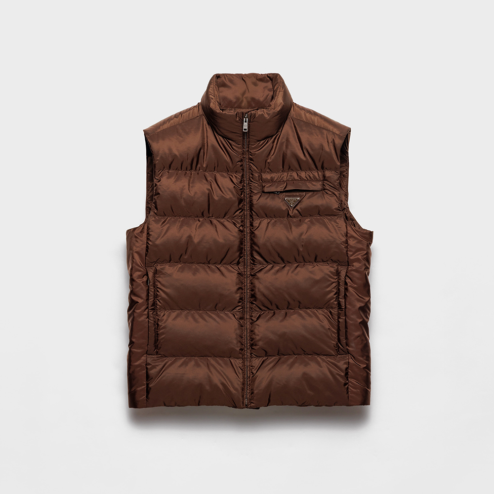 NIGO PradaRe-Nylon FW25 Men's Triangle Logo Stand Collar Zipper Down Vest #nigo332965
