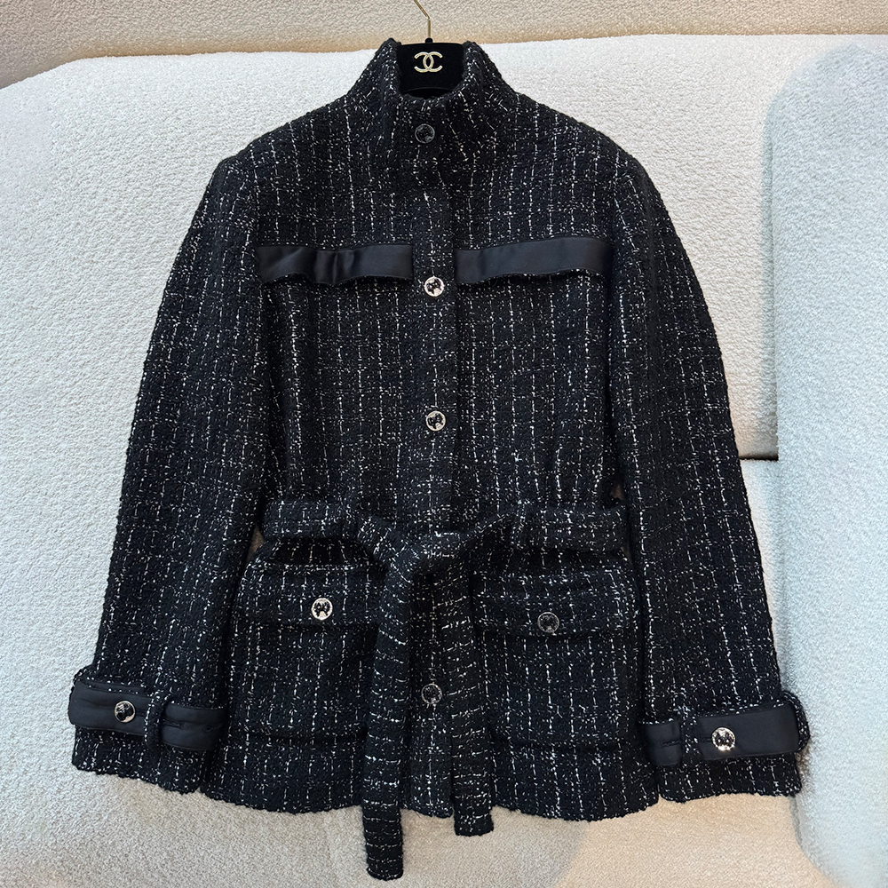 NIGO Chanel 25FW Women's Tunic Jacket Cashmere Tweed Thick Flower Stand Collar Mid Length Style #nigo332919