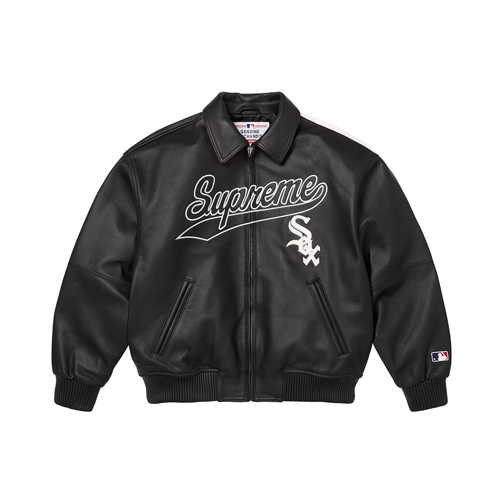 NIGO Supreme x Chicago White Sox FW25 WEEK5  Men's and Women's Leather Logo Patch Zipper Closure Varsity Jacket #nigo332978