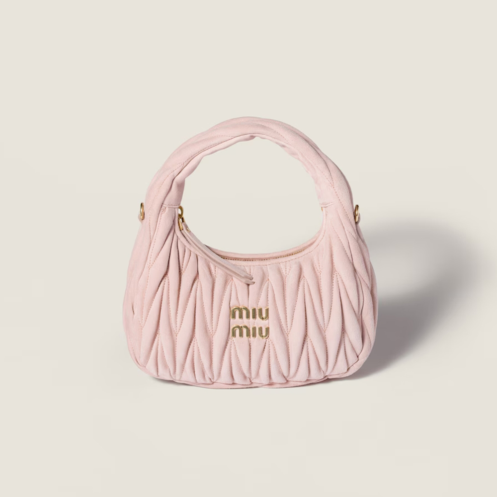 MiuMiu Wander Matelassé Suede Leather Bag Women's Metal Engraving Zipper Closure Single Shoulder Crossbody Crescent Bag Tote Bag #nigo333006