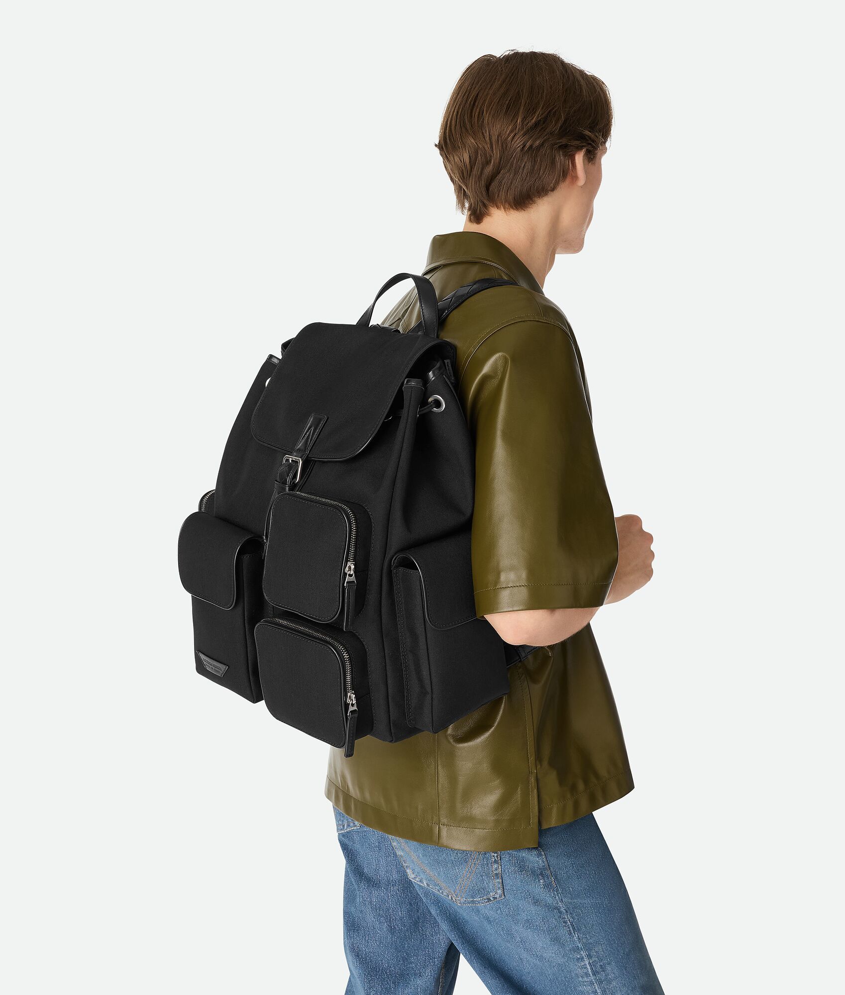 NIGO Bottega Veneta Crossroad Multi-Pocket Nylon Backpack Woven Leather Adjustable Straps #nigo333014
