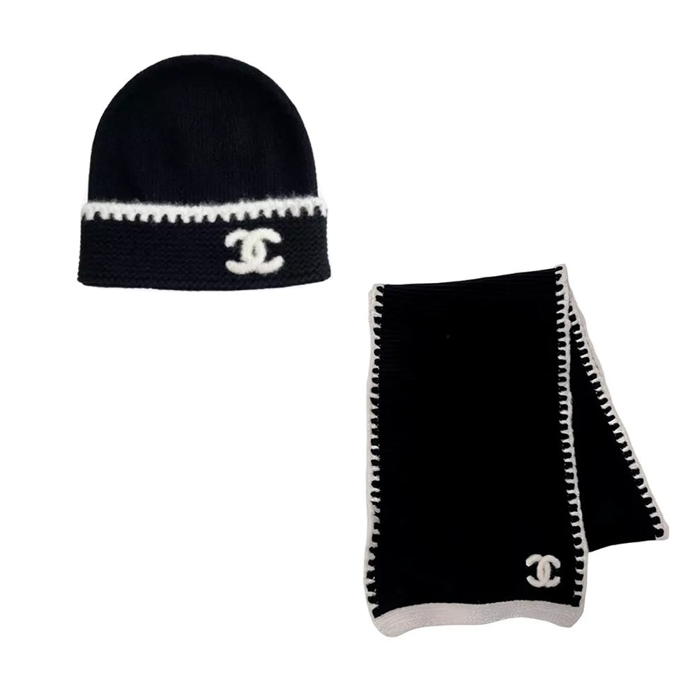 NIGO Chanel Women's Classic Black And White LOGO Wool Scarf Cold Hat #nigo328249