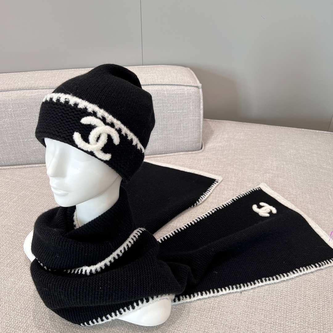 NIGO Chanel Women's Classic Black And White LOGO Wool Scarf Cold Hat #nigo328249