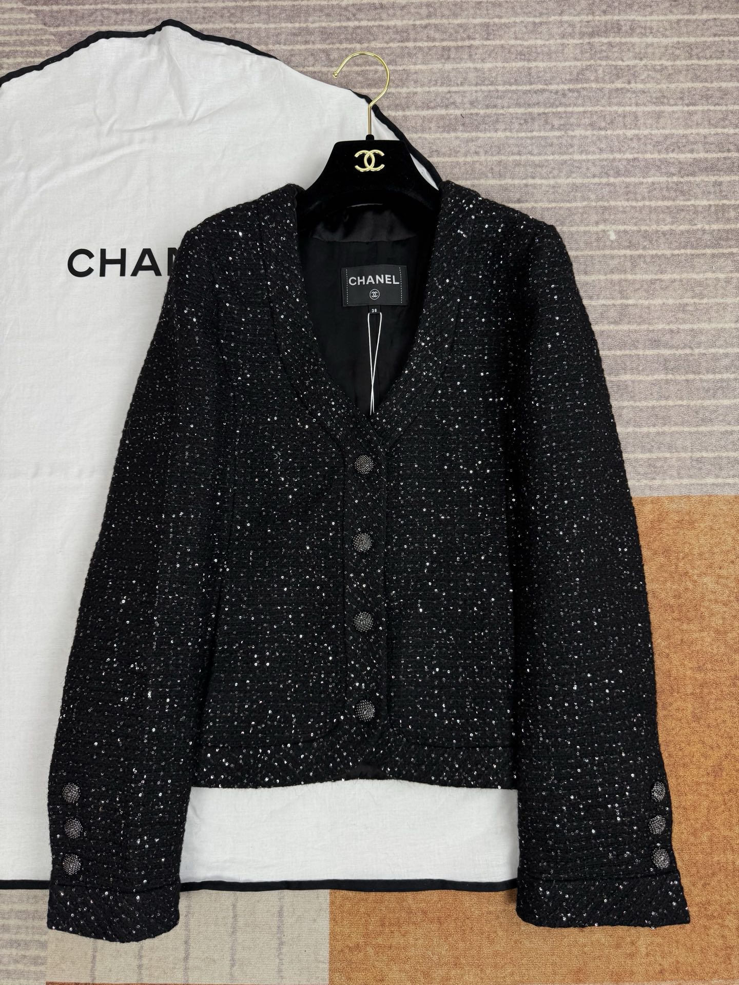 NIGO Chanel 25B Black Sequined Tweed Jacket #nigo333126