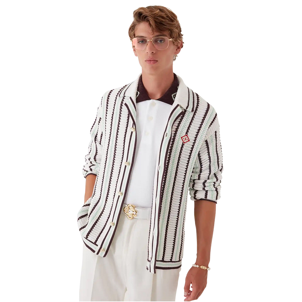 CASABLANCA 25SS Men's Brown Vertical Striped Long-sleeved Sweater Cardigan #nigo333098