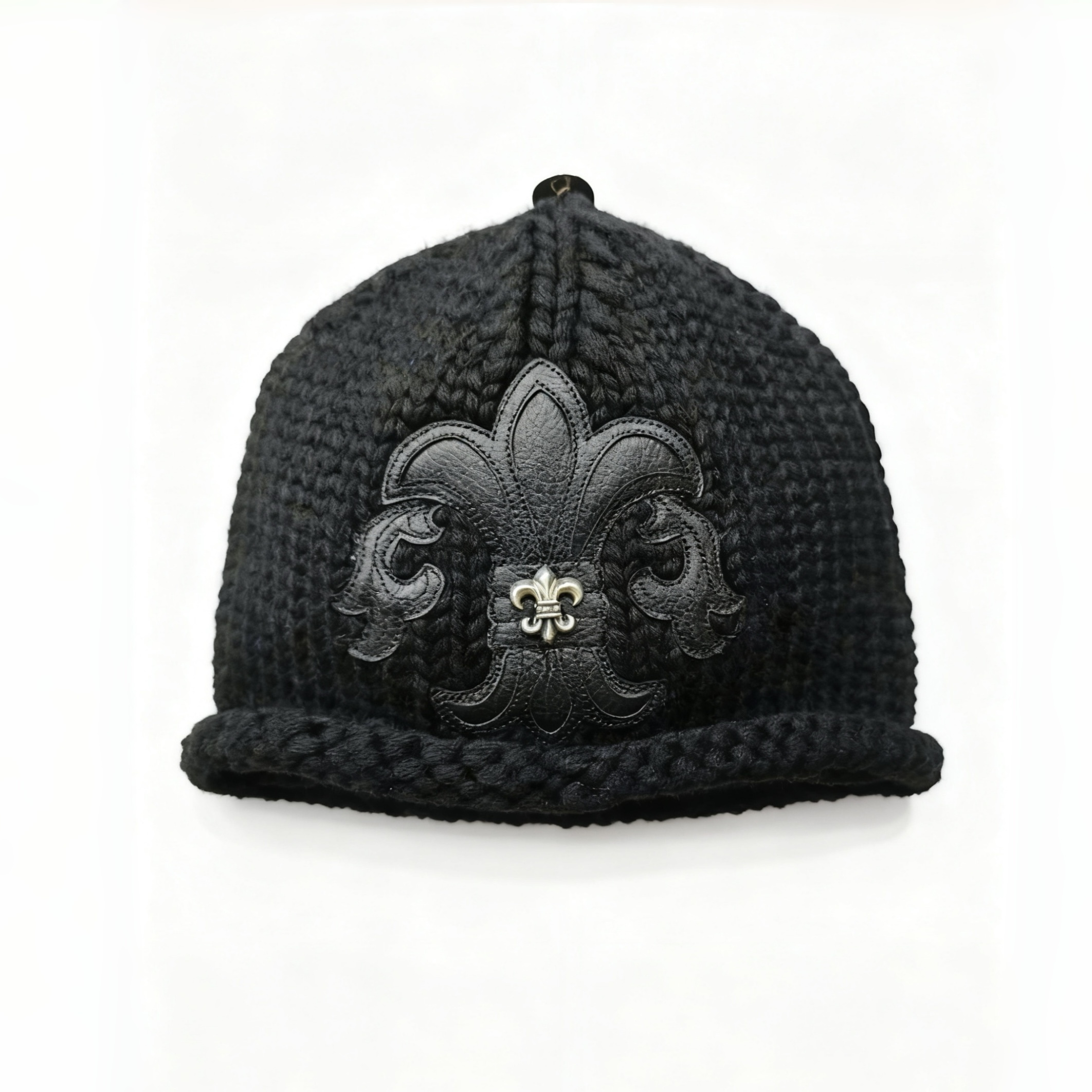NIGO Chrome Hearts 925 Silver Accessories Black And White Two-Color Leather Scout Flower Knitted Cashmere Cold Hat #nigo328755