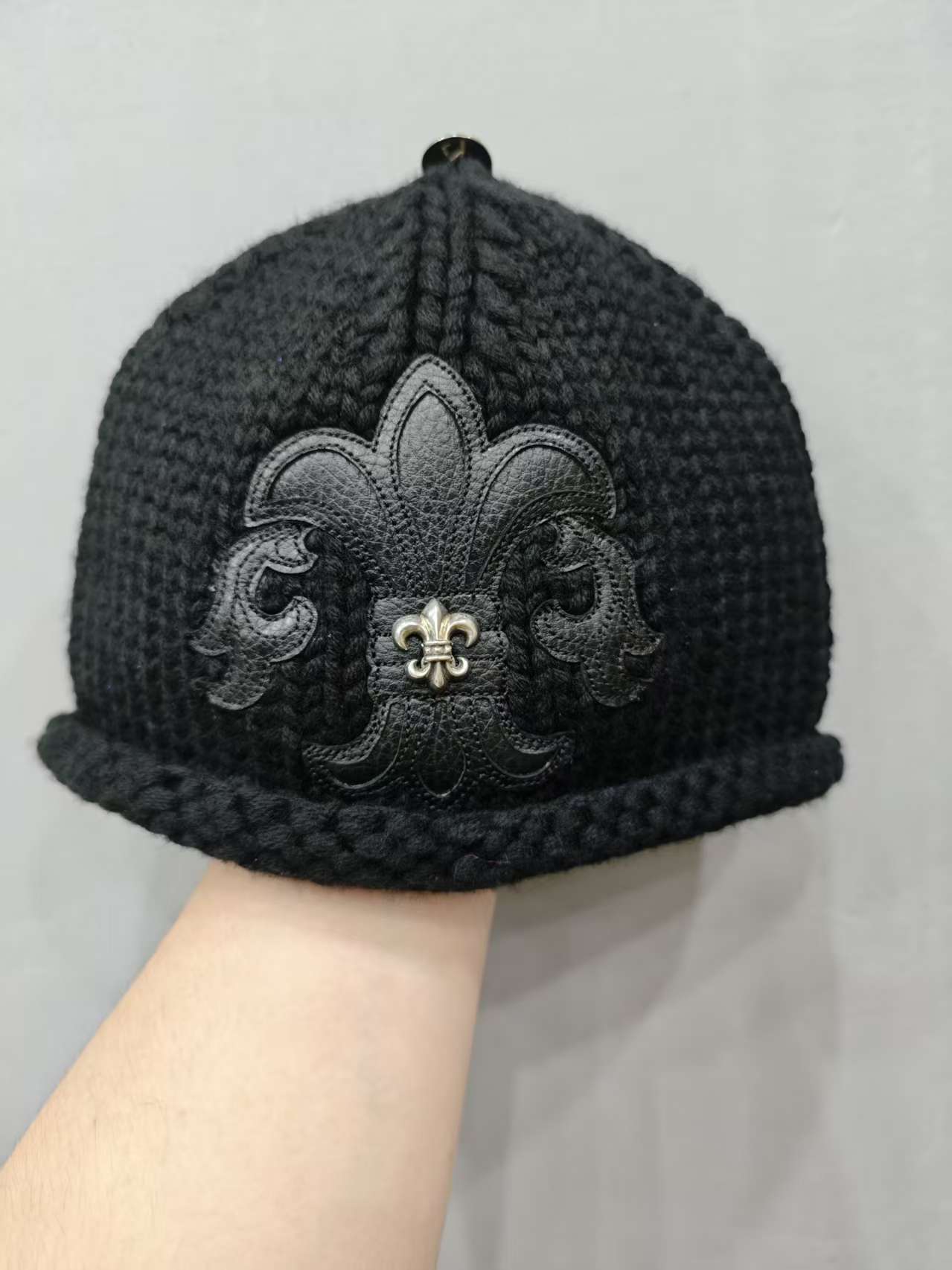 NIGO Chrome Hearts 925 Silver Accessories Black And White Two-Color Leather Scout Flower Knitted Cashmere Cold Hat #nigo328755