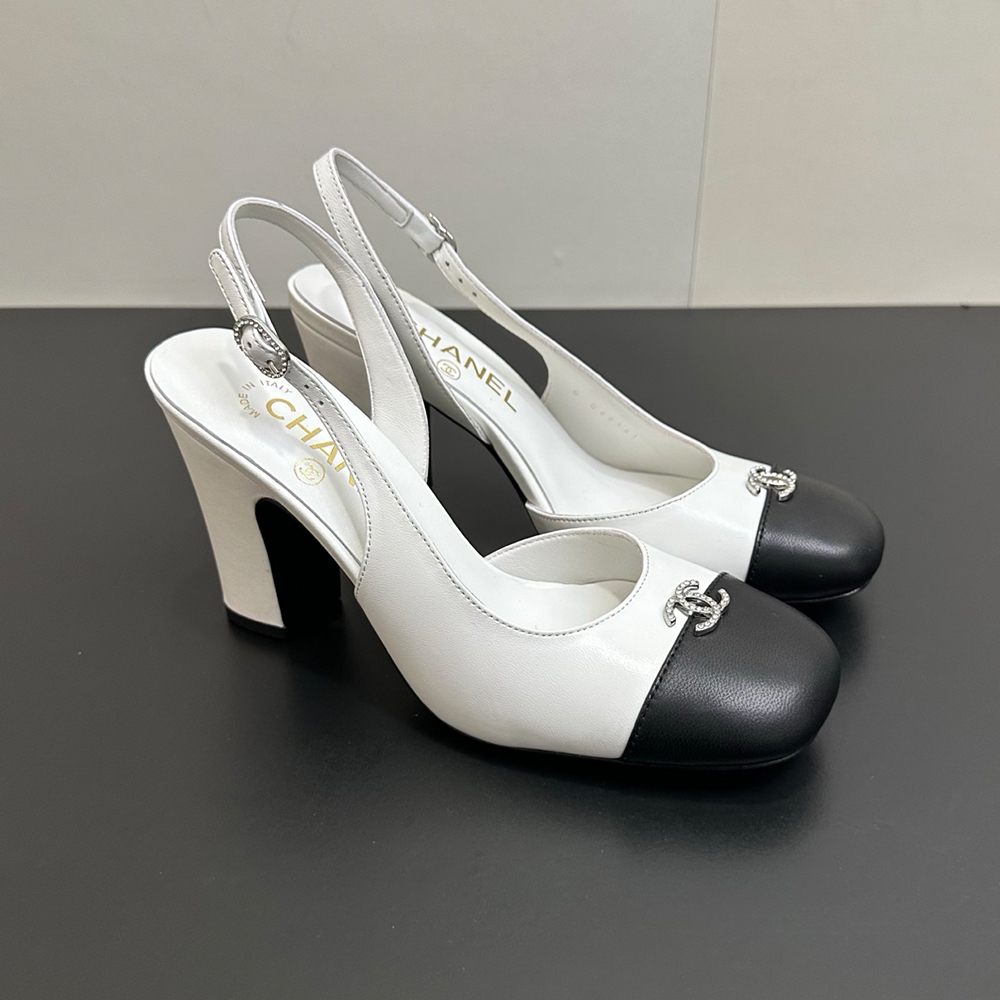NIGO Chanel 9cm Heel Height Double C Thick Heel Back Hollow Color Block Stitching High Heel Sandals #nigo333233
