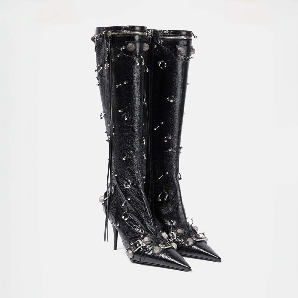 NIGO Balenciaga Women's Long Boots With Metal Studs Le Cagloe Motorcycle Boots #nigo333258