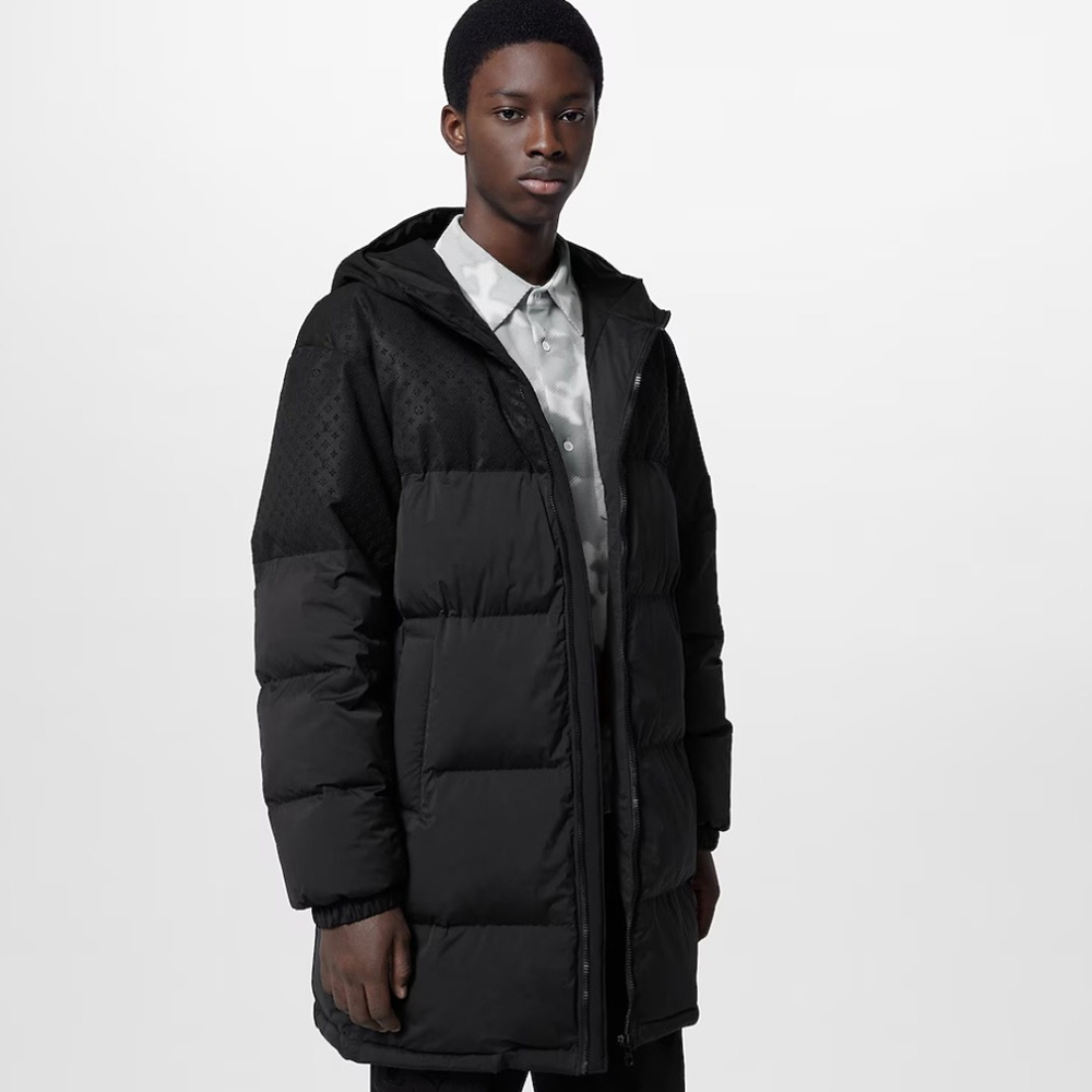NIGO Louis Vuitton Men's and Women's Embossed Patchwork Mid Length Down Jacket #nigo333370