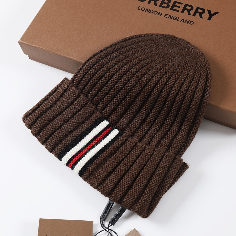 NIGO Burberry Men's and Women's Brown and Black Contrast Wool Knitted Hat #nigo333385