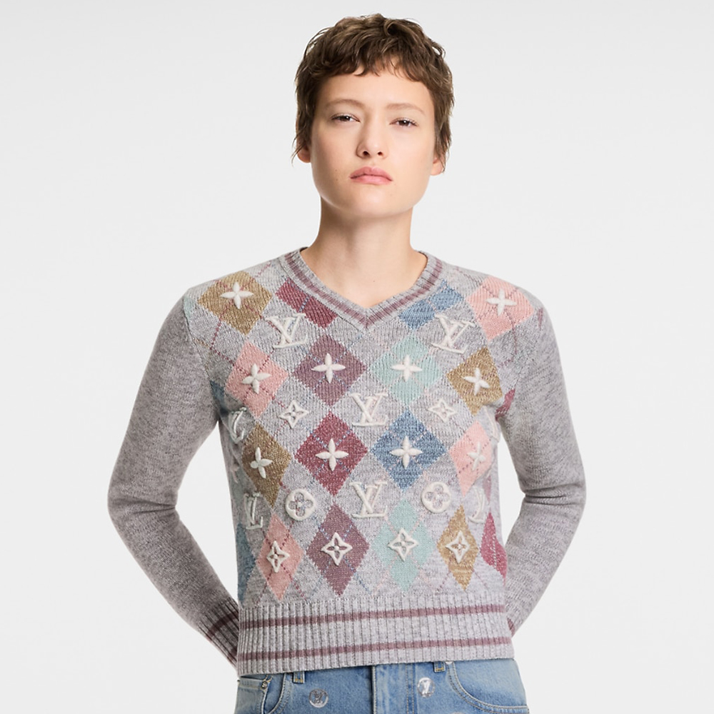 NIGO Louis Vuitton 3D Signature Argyle Pullover Multicolor Blended Sweater #nigo333418