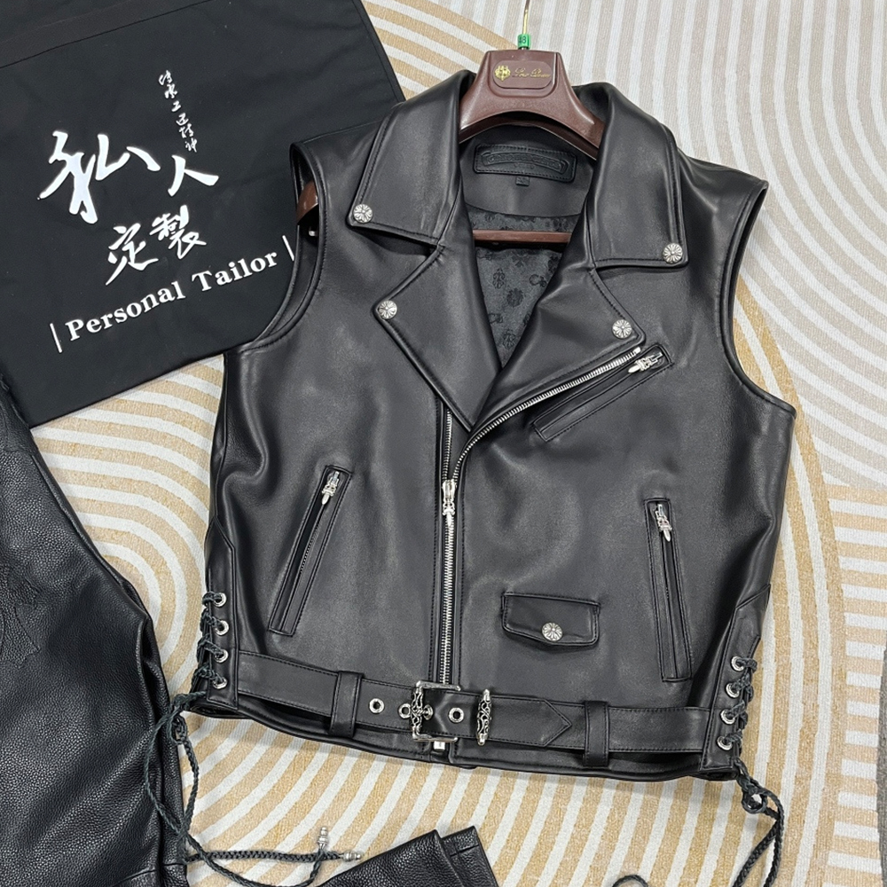 NIGO Chrome Hearts 25FW Punk Motorcycle Leather Style Short Vest #nigo333459