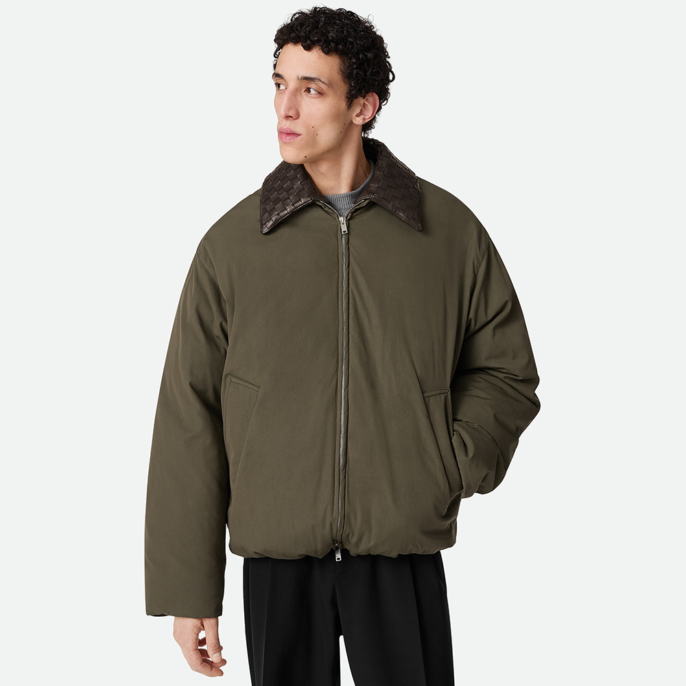 NIGO Bottega Veneta Men's Spring/Fall Knit Leather Collar Two-Way Zipper Technical Fabric Solid Color Long Down Jacket Ngvp #nigo333312