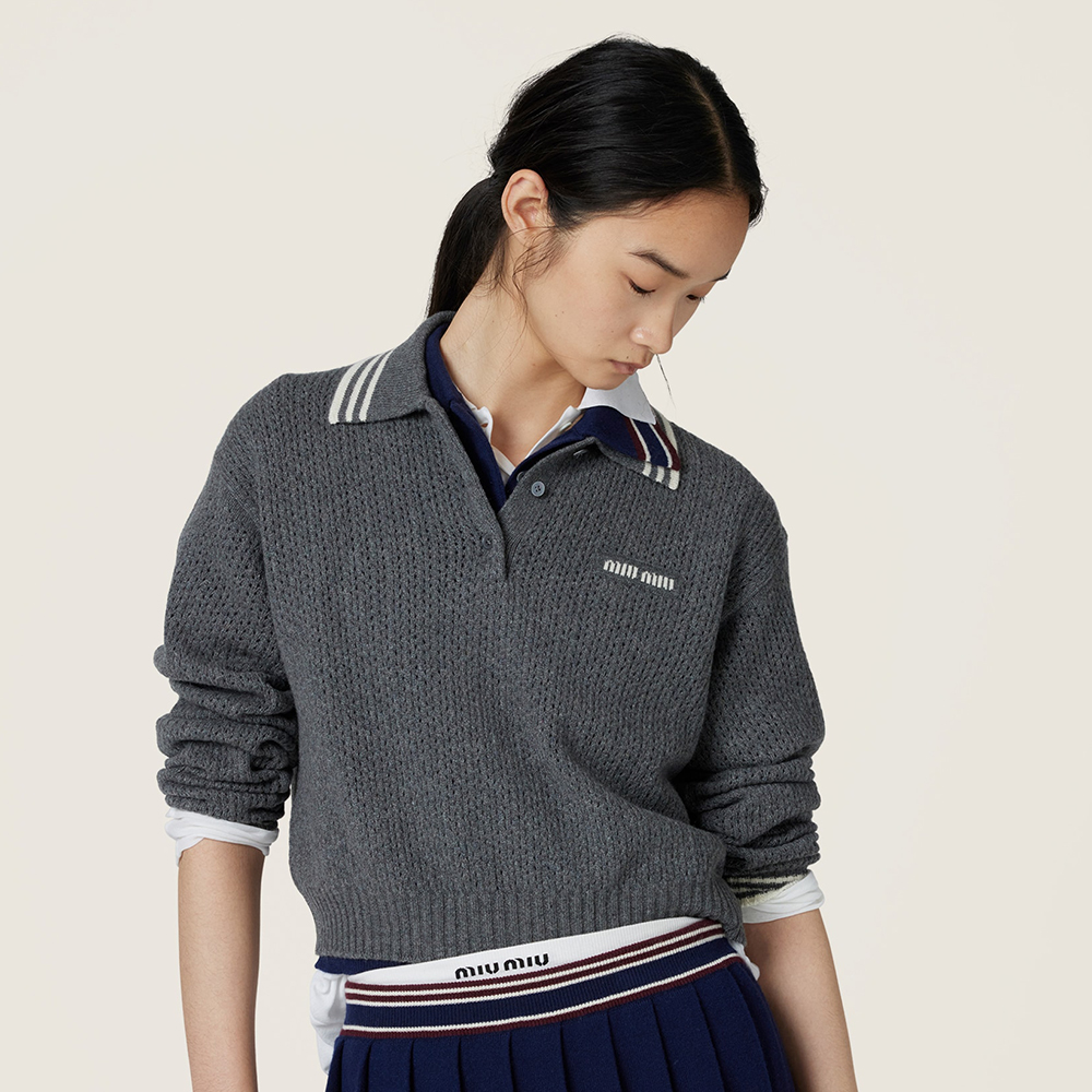 NIGO MiuMiu Slate Gray Wool And Cashmere Polo Sweater #nigo330390