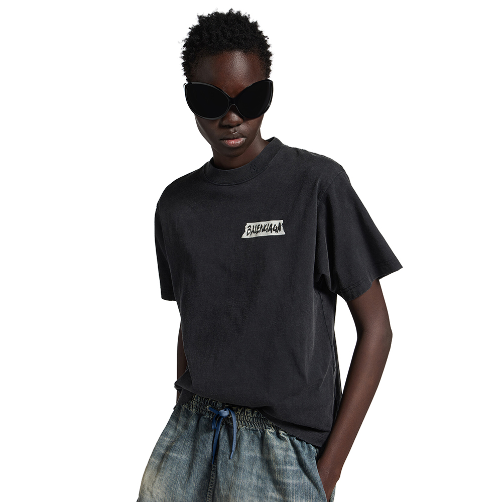 Balenciaga Women's and Men's Masking Tape T-shirt Medium Fit in Faded Black #nigo333475
