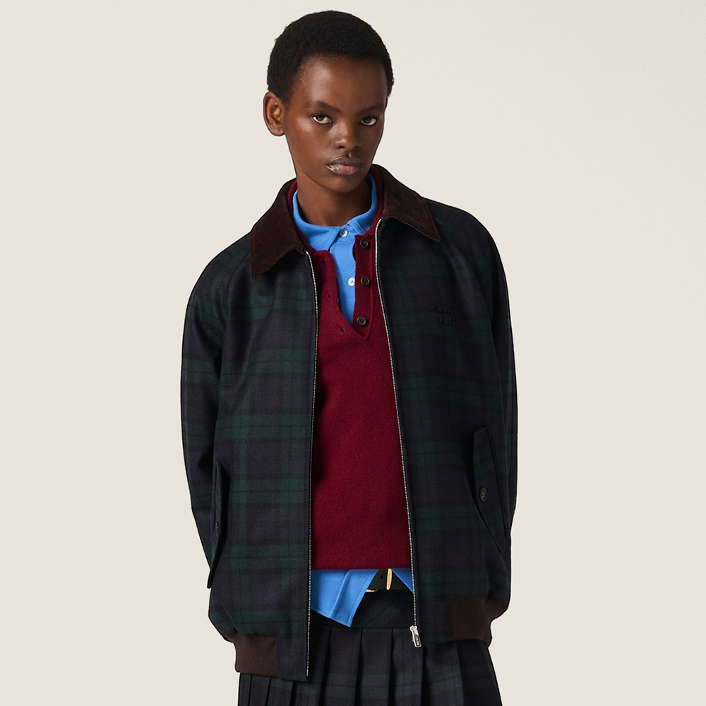 NIGO MiuMiu Women's Blue green Checked Twill Blouson Jacket #nigo333542