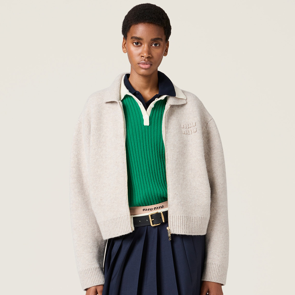 NIGO MiuMiu Sand Beige Shetland Wool And Cashmere Zipper Cardigan #nigo333543