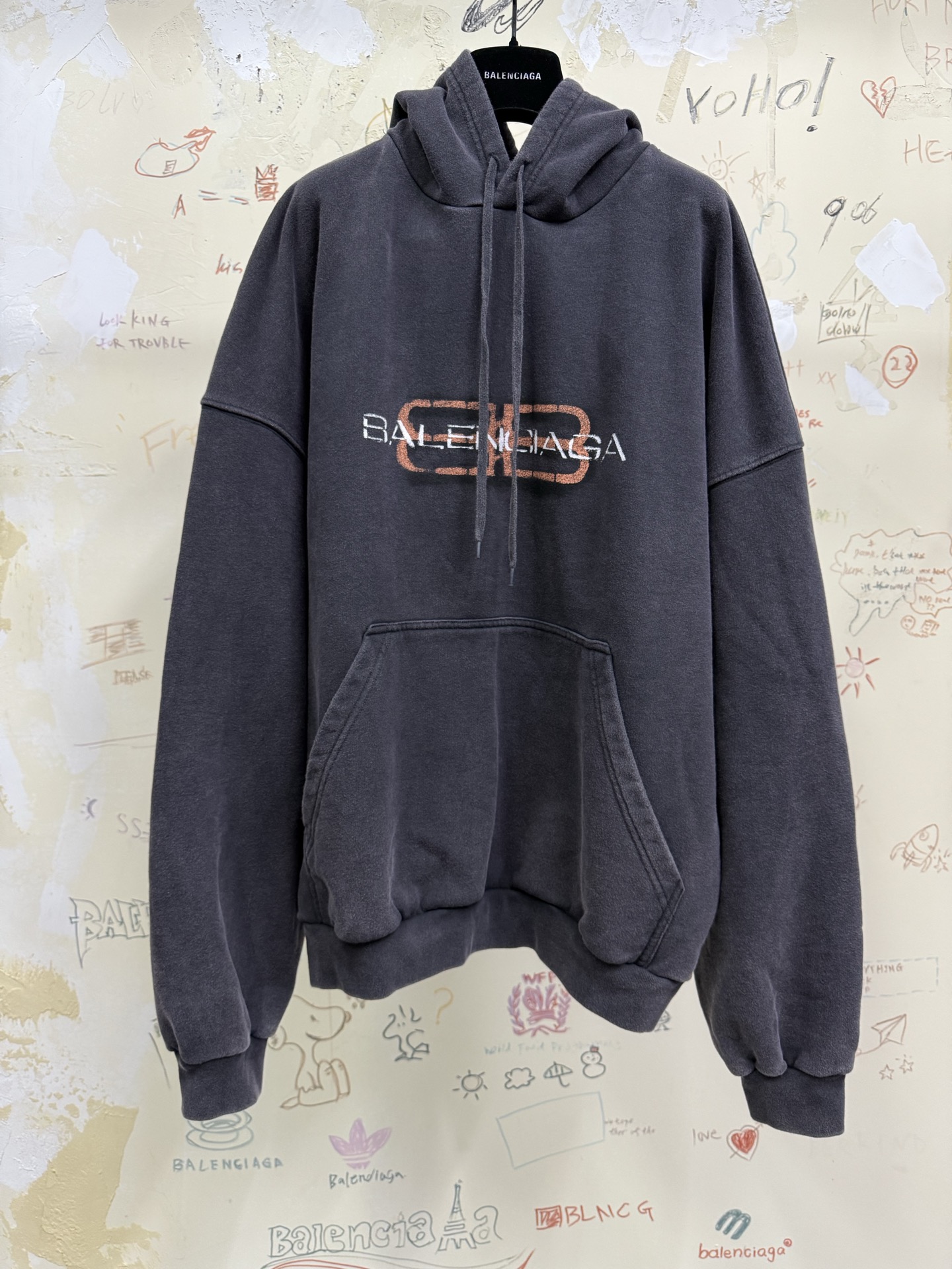 NIGO Balenciaga Men's BB Icon Stencil Hoodie Large Fit in Faded Black #nigo333576