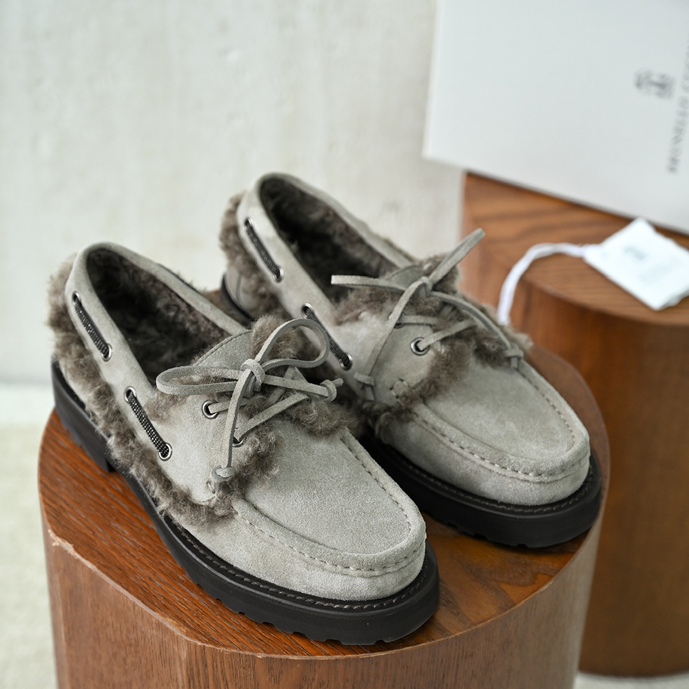 NIGO Brunello Cucinelli Bead Embellished Shearling Trimmed Suede Loafers #nigo333658