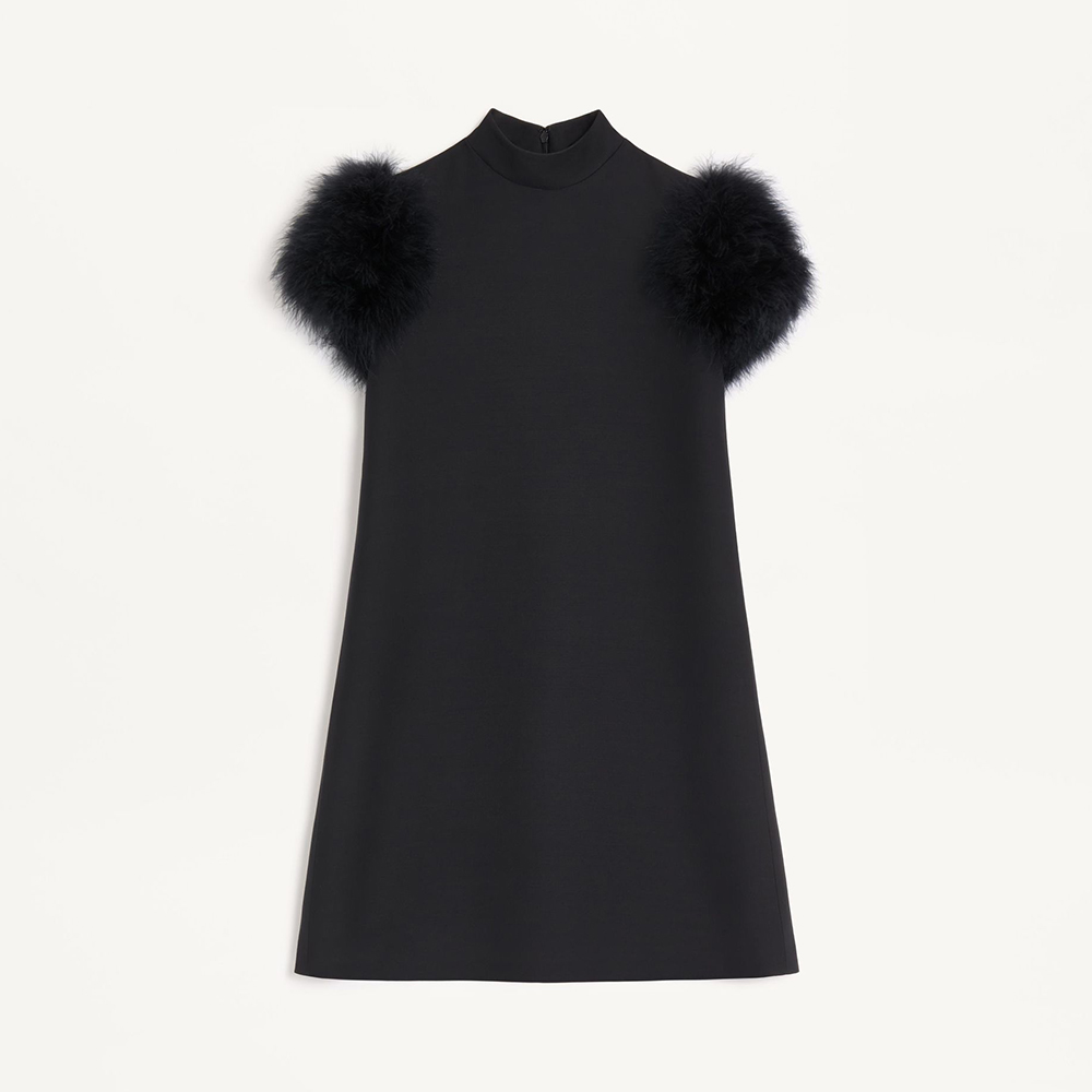 NIGO Valentino Short Crepe Couture Dress Feathers Woman Black #nigo333699
