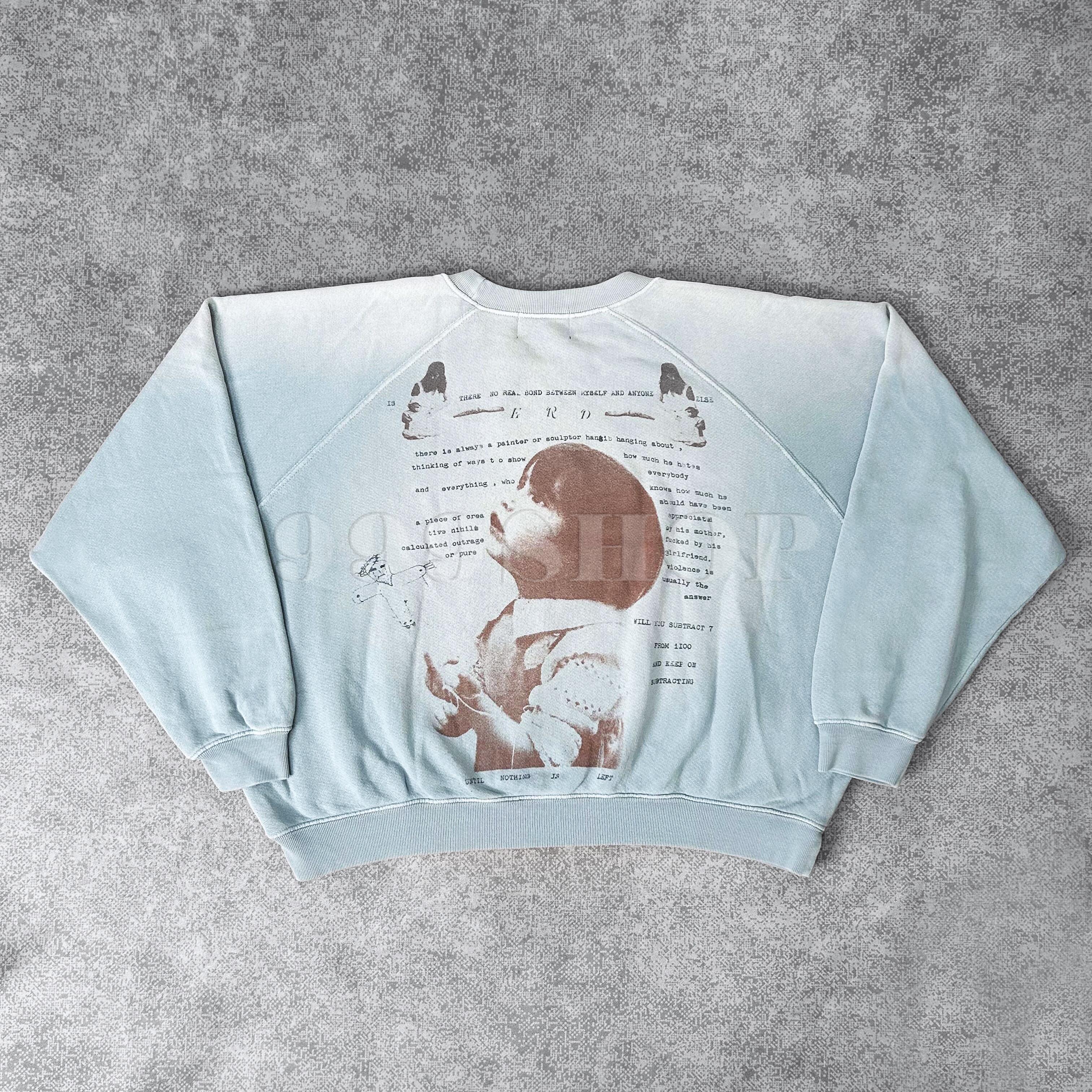 NIGO Enfants Riches Deprimes Diva Print Washed Haze Blue Raglan Sleeve Sweatshirt #nigo333685