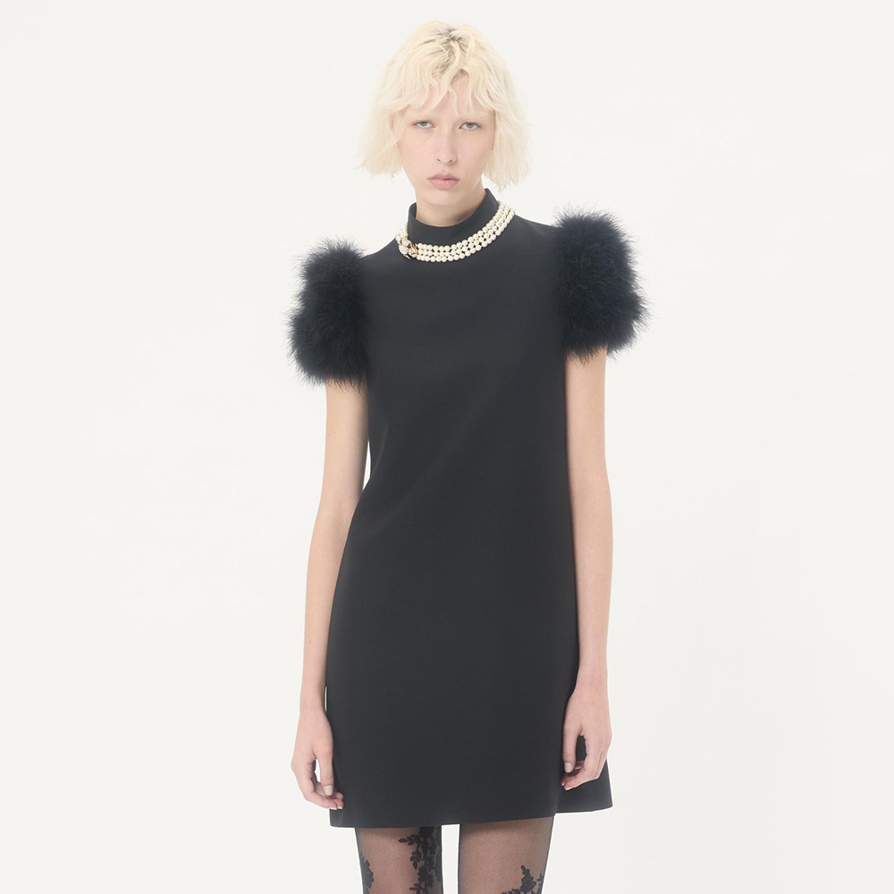 NIGO Valentino Short Crepe Couture Dress Feathers Woman Black #nigo333699