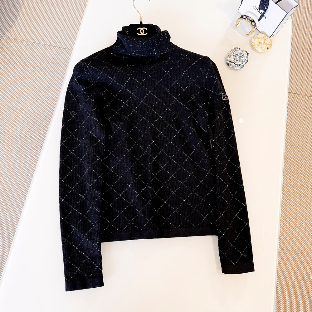 NIGO Chanel Turtleneck Pullove Sequined Wool Black Gold Silve #nigo333816