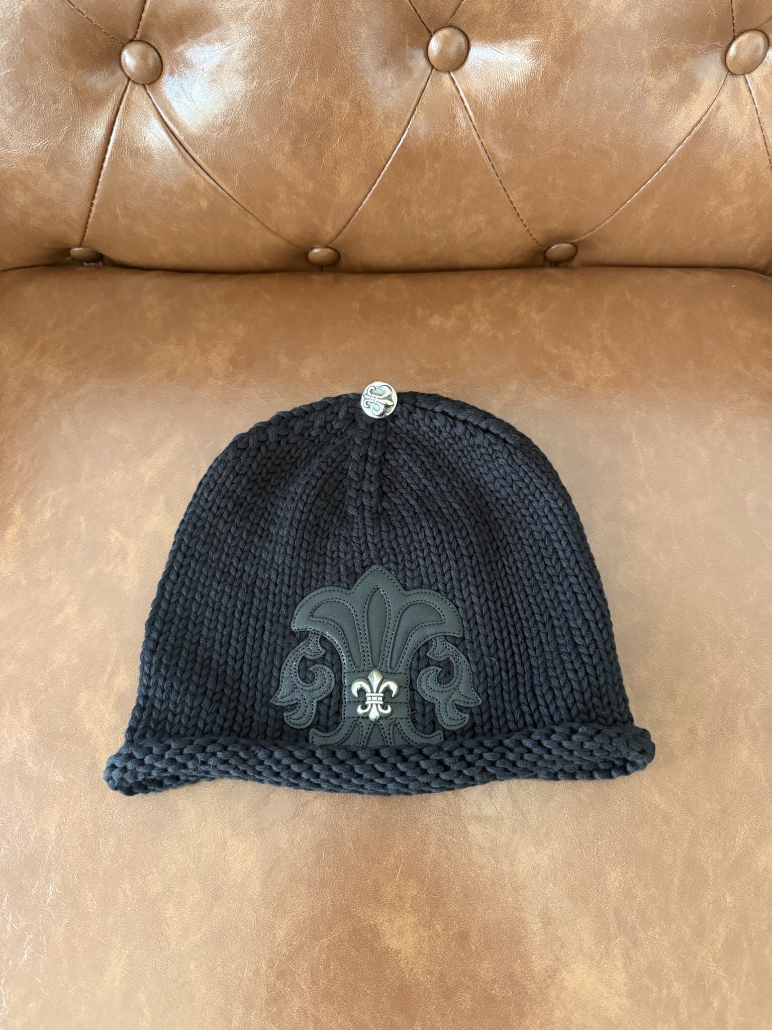 NIGO Chrome Hearts Sterling Silver Leather Trimmed Cold Cap #nigo333976