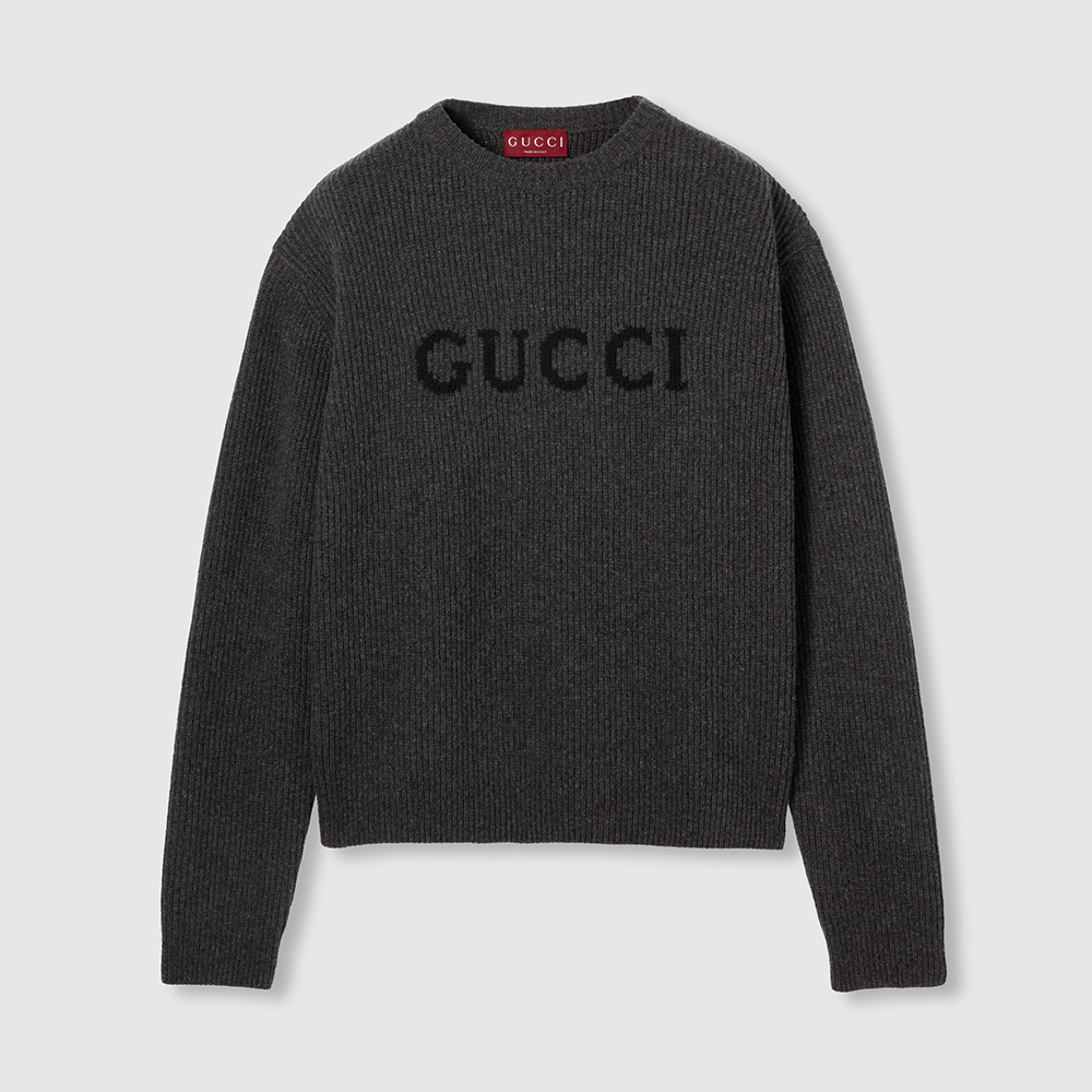 NIGO Gucci Wool Cashmere Rib Knit Sweater in Dark Grey and Black #nigo332663