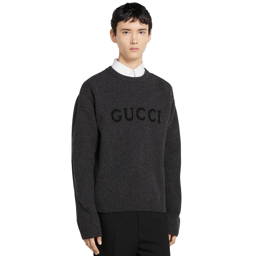 NIGO Gucci Wool Cashmere Rib Knit Sweater in Dark Grey and Black #nigo332663